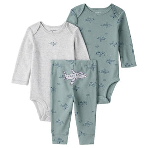 Baby Boy 3-Piece Airplane Print Long-Sleeve Bodysuit & Pant Set