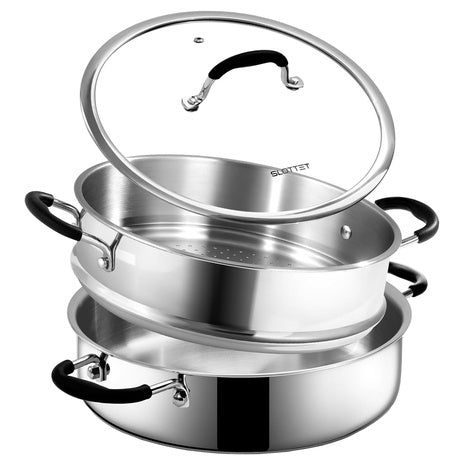 5-Quart Tri-Ply Stainless Steel Saute Pan with Steamer