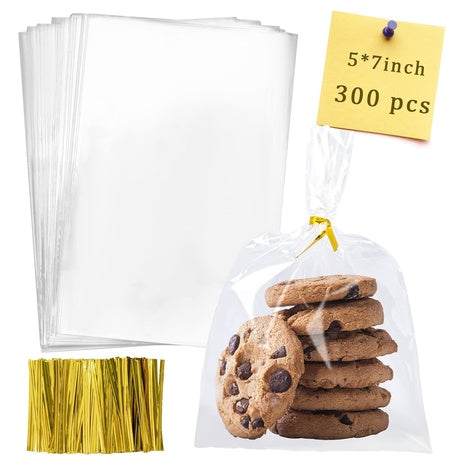300 Clear Cellophane Bags with Ties (5x7)
