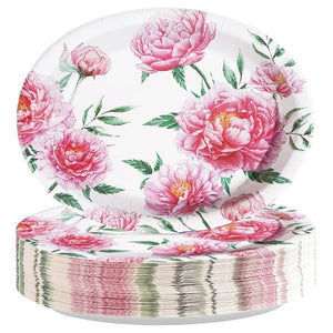 50 Disposable Floral Oval Paper Plates