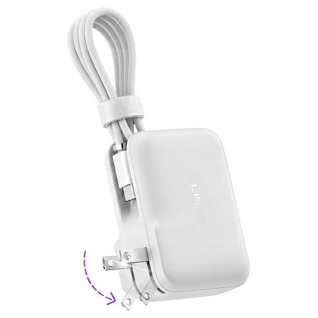 LISEN 3-in-1 35W 7,000mAh Travel Charger & Power Bank Built-in Cable