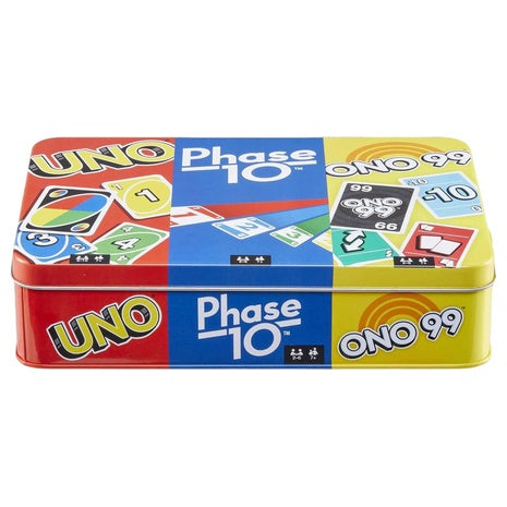 UNO, Phase 10 & ONO 99 Bundle With Tin Case