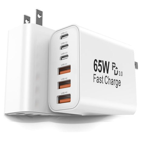 2-Pack 65W 6-Port Fast Wall Charger