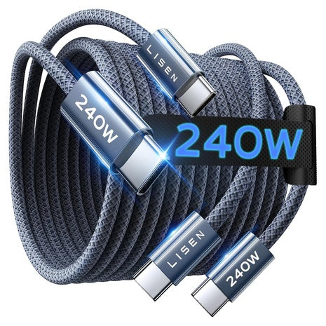 2 Lisen 6.6ft 240W USB-C to USB-C Fast Charging Cables