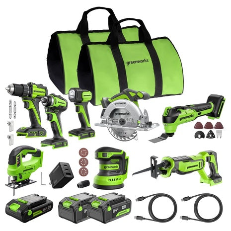 Greenworks 24V 8-Tool Power Combo Kit with 3 Batteries & Rapid Charger