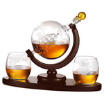 Whiskey Decanter Globe Set with 2 Etched Glasses