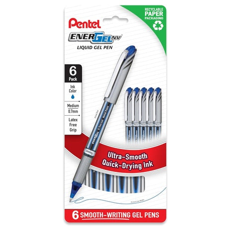 6 Pentel EnerGel NV 0.7mm Blue Gel Pens