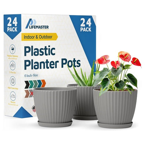 24-Pack 6" Plant Pots With Drainage & Saucers