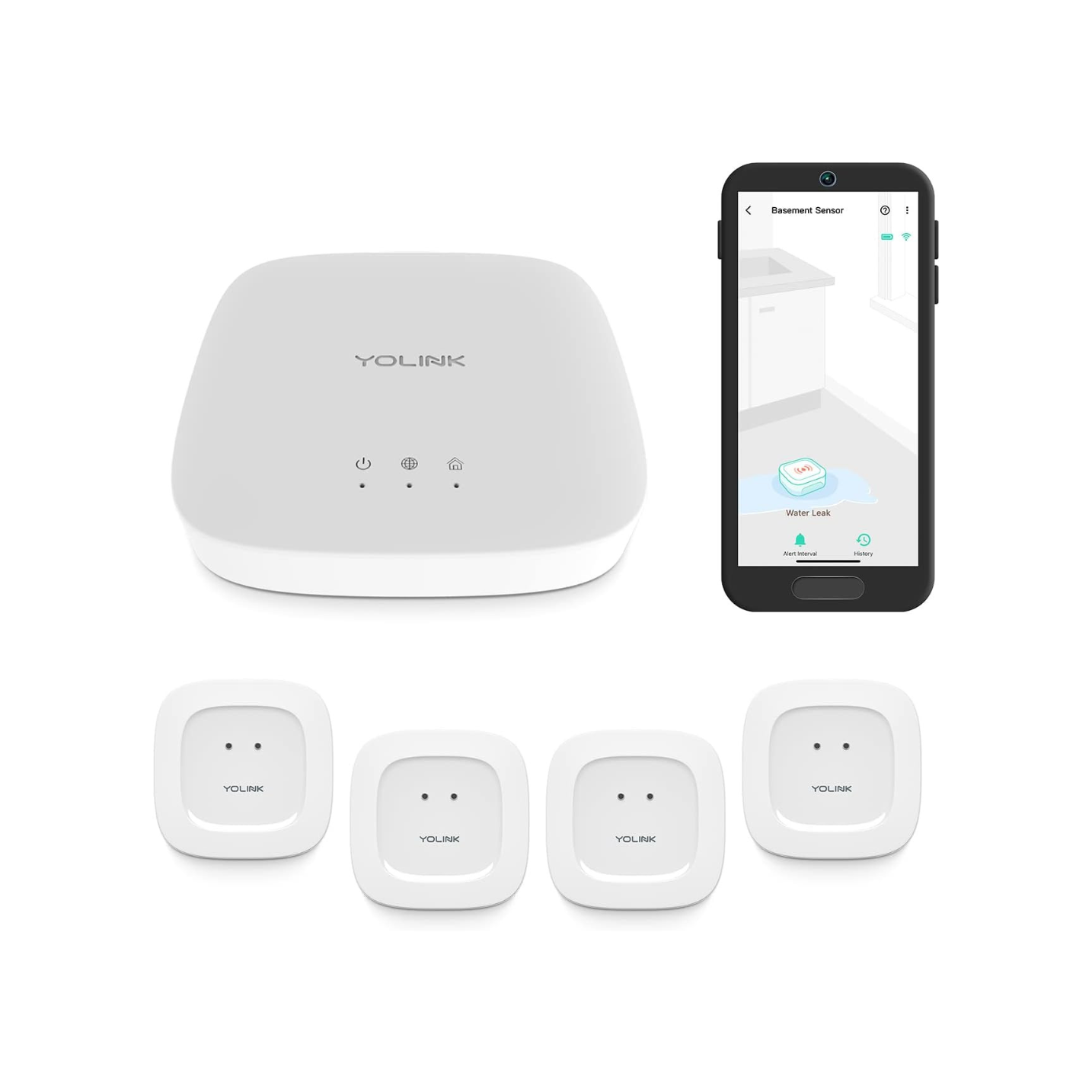 4-Pack YoLink Smart Home Starter Kit: Hub & Water Leak Sensor