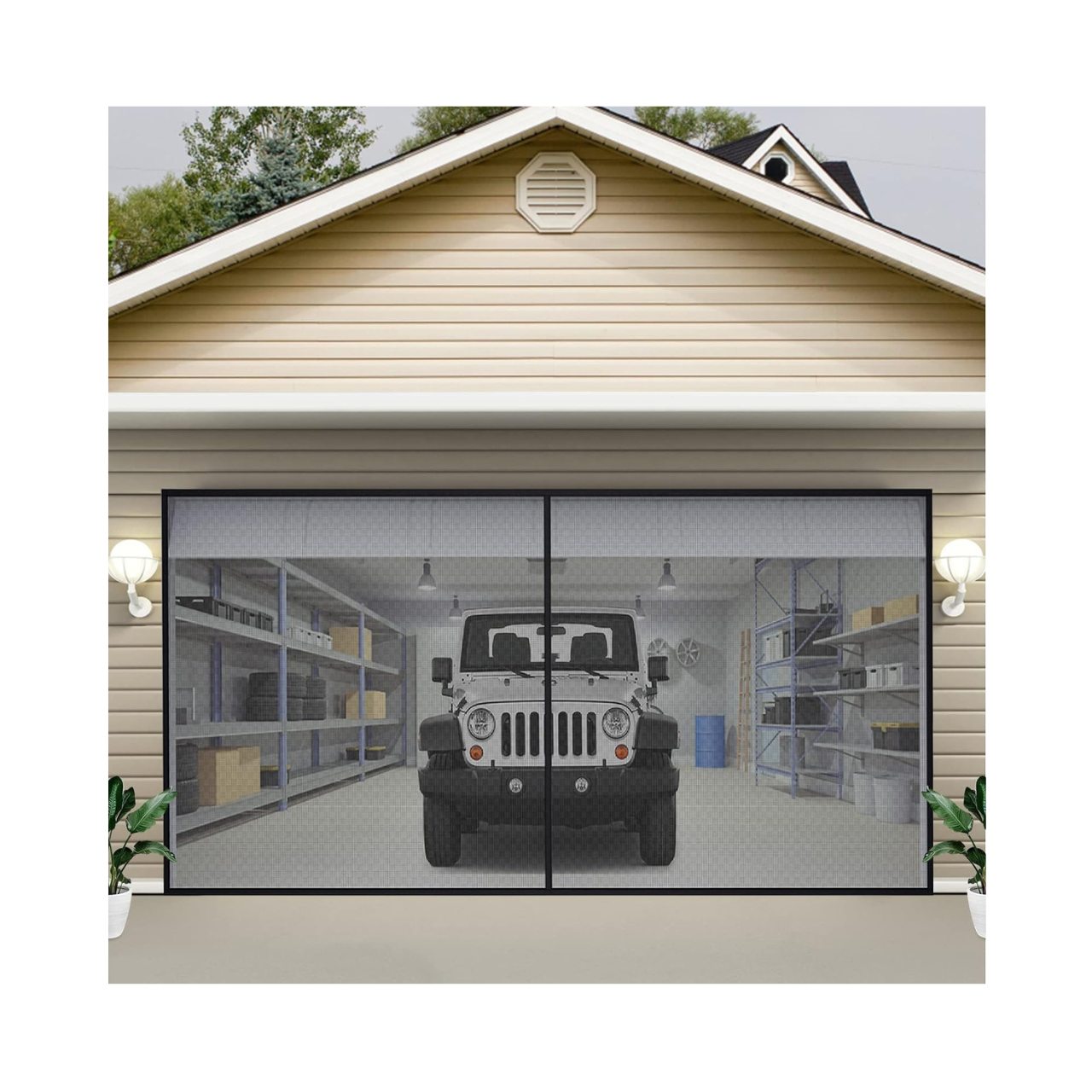 Vevor 16' x 7' Garage Door Screen for 2 Cars