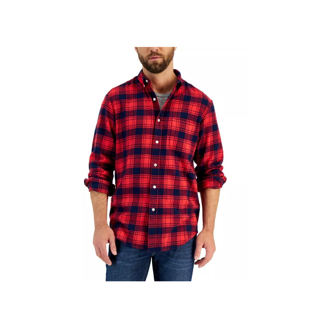 Club Room Men's Regular-Fit Plaid Flannel Shirt (Fire Plaid)
