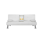 Modern Faux Leather Futon with Cupholders and Pillows (3 Colors)