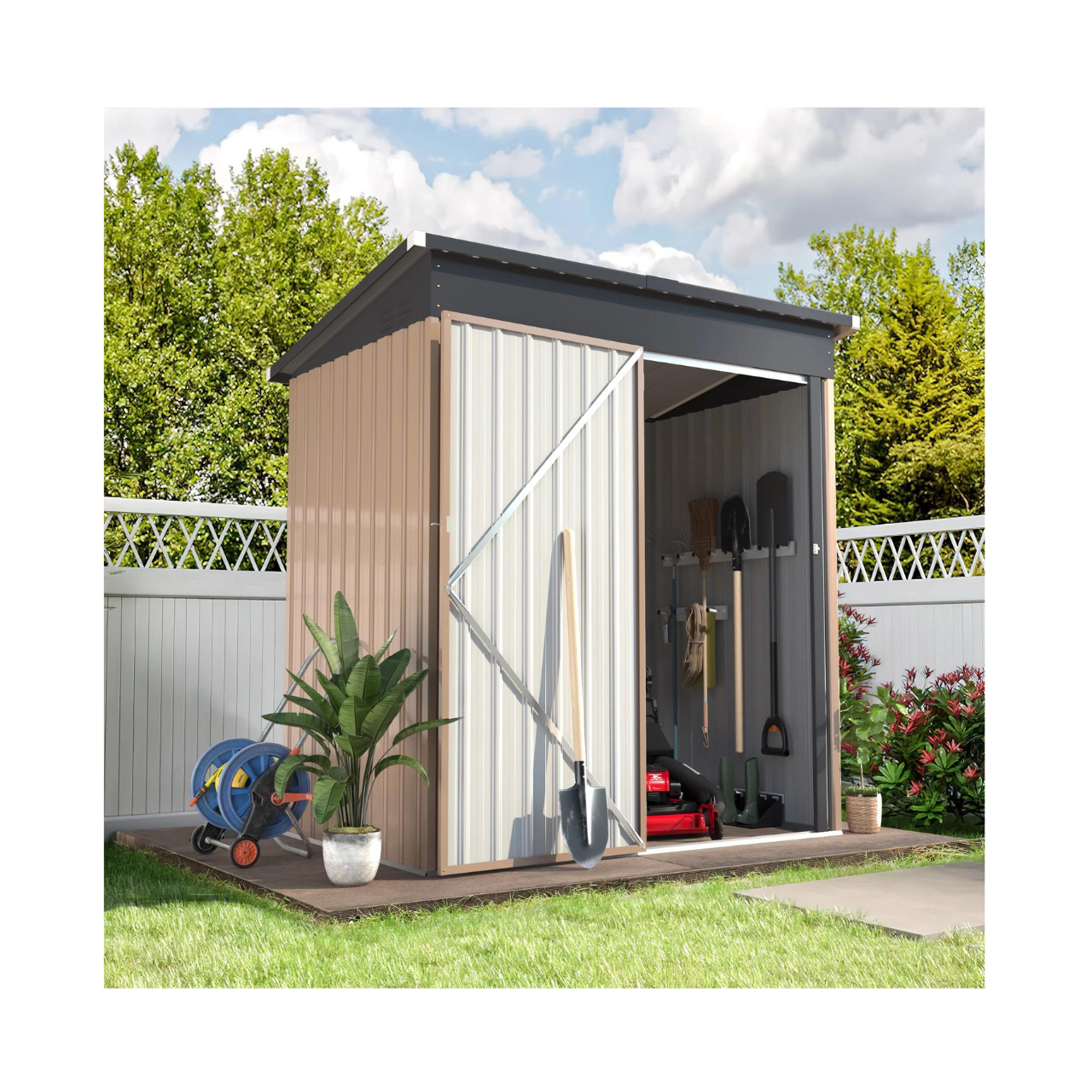 5ft x 3ft Outdoor Metal Storage Shed with Sliding Roof & Lockable Door