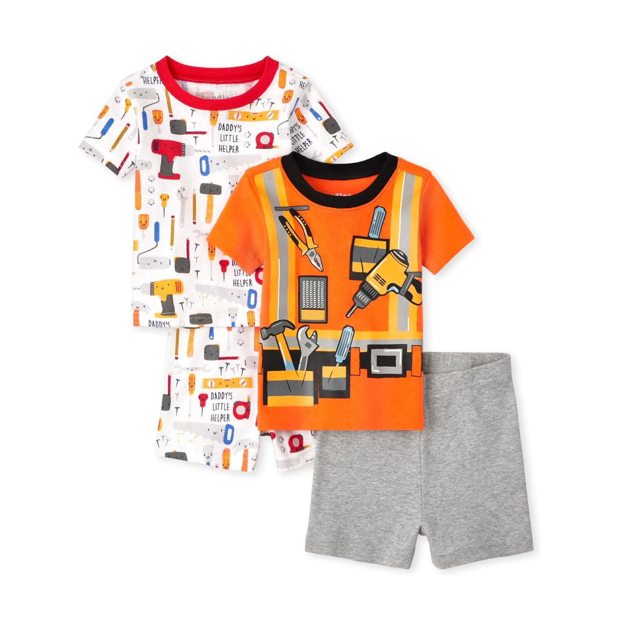 The Children’s Place Baby Boys’ and Toddler Snug Fit 100% Cotton Sleeve Top and Shorts 4 Piece Pajama Set
