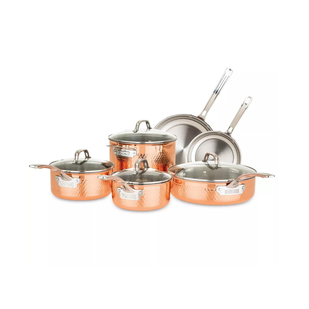 10-Piece Viking Culinary 3-Ply Hammered Copper Clad Cookware Set