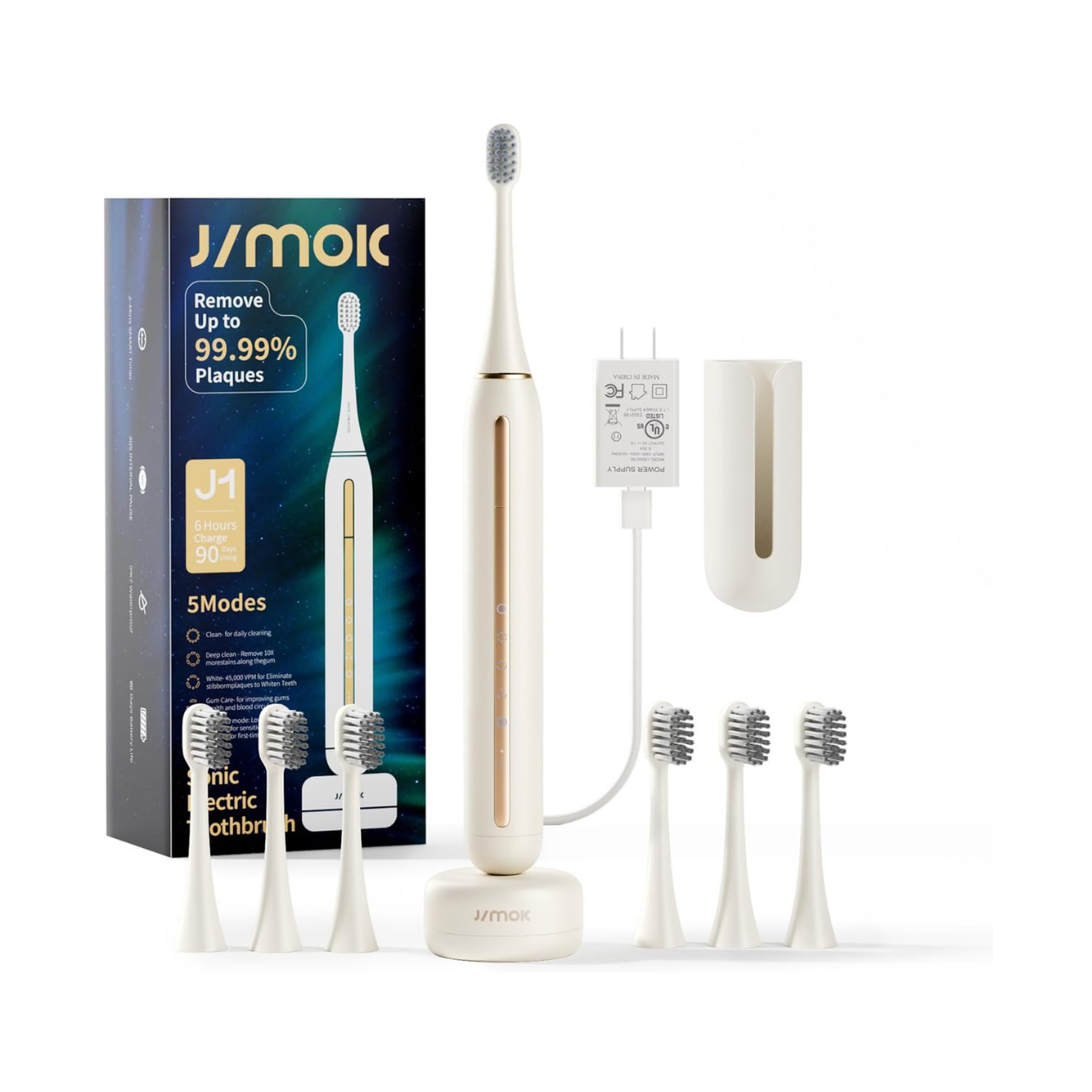 Rechargeable Electric Toothbrushes with 6 Brush Heads & Charging Plug