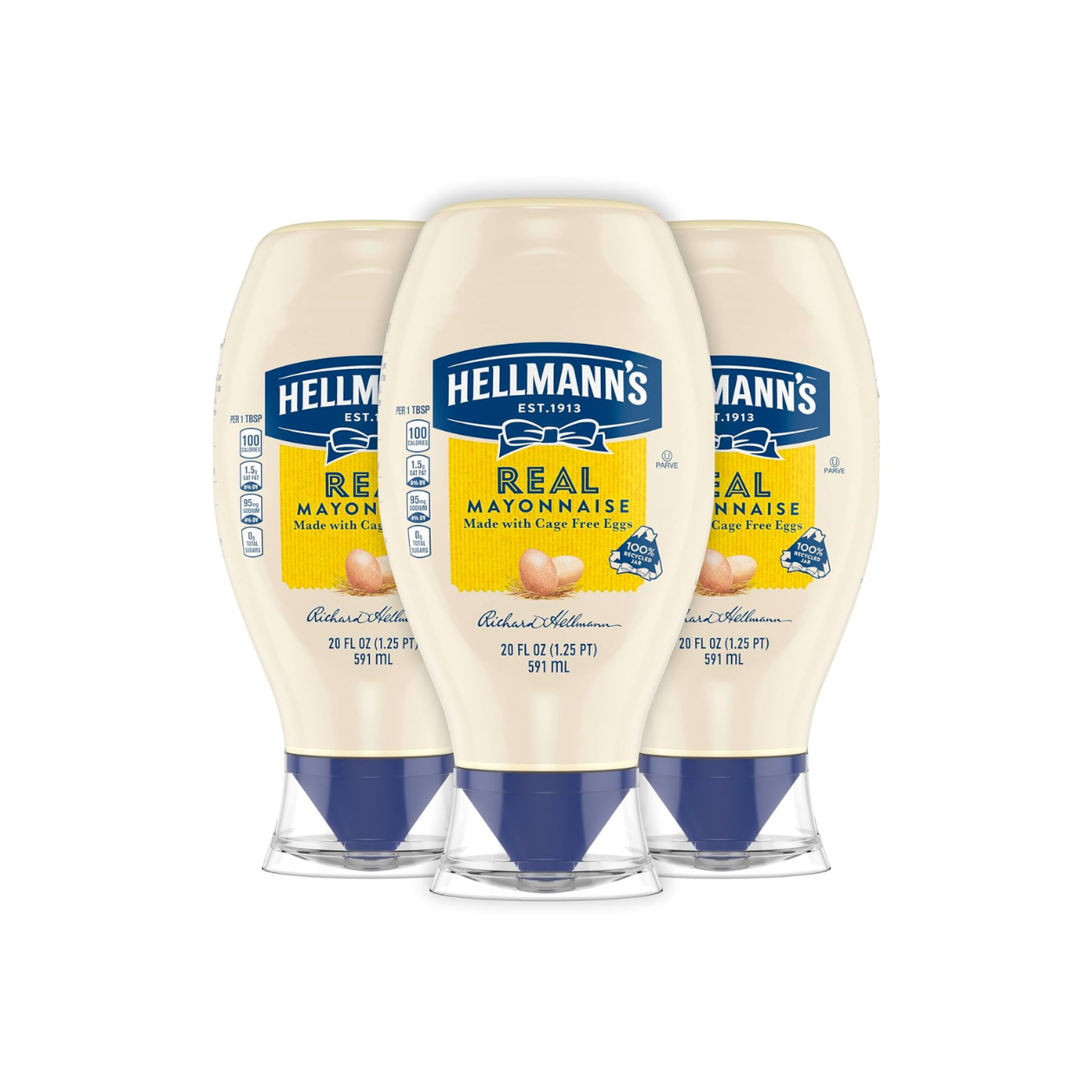 3 Bottles of 20 Oz Squeeze Bottles Hellmann’s Real Mayonnaise