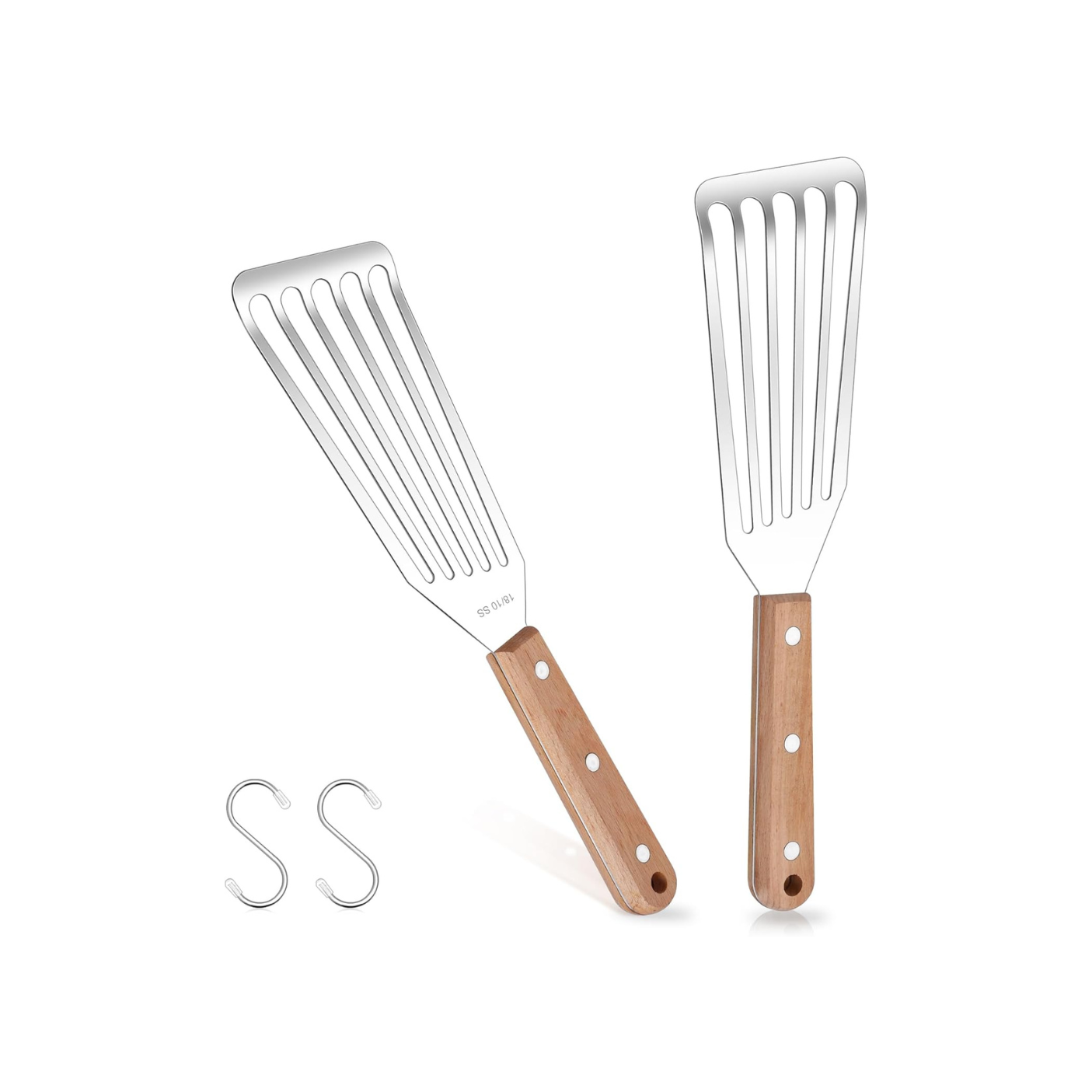 2-Pack HaSteeL 11" Stainless Steel Flexible Spatula with Wooden Handle
