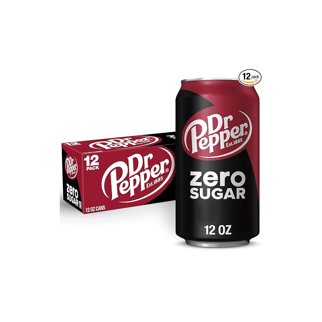 Pack of 12 Dr Pepper Zero Sugar or Strawberries and Cream Soda Cans