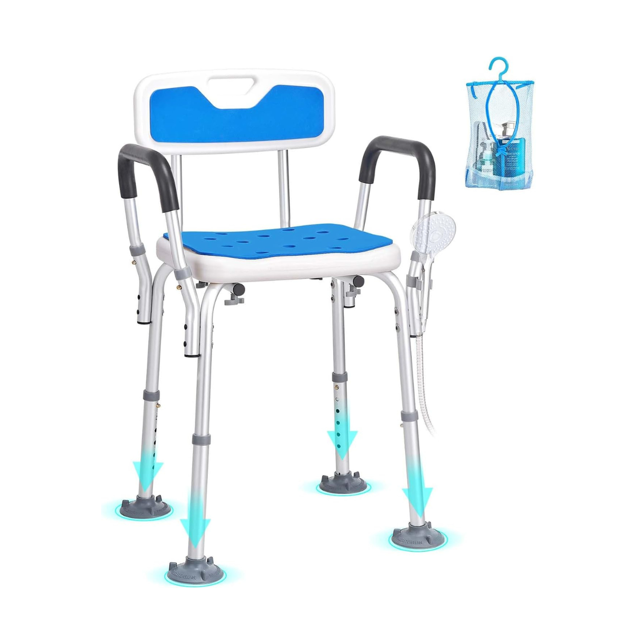 Vevor Adjustable Height Shower Chair Seat w/Padded Arms & Back