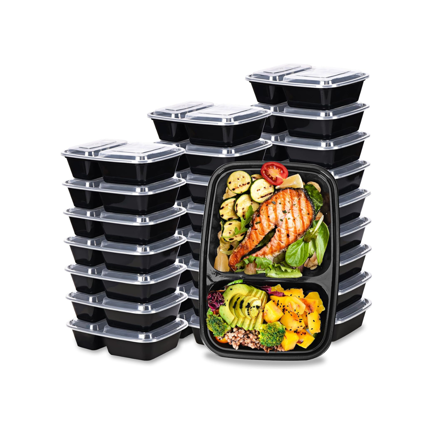 50-Pack 32oz 2 Compartment Food Storage Containers with Lids