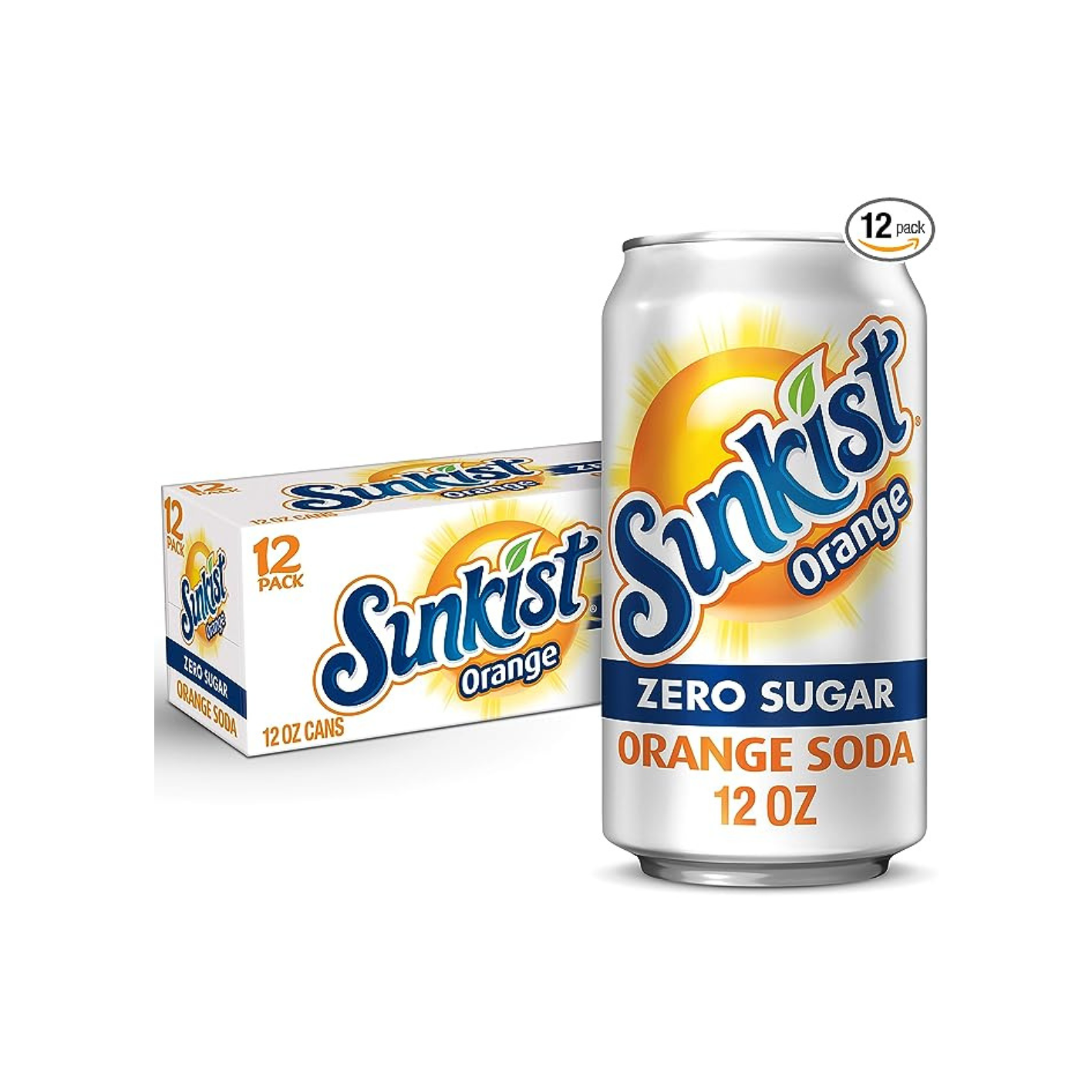 12 Cans Of Sunkist Zero Sugar Orange Soda