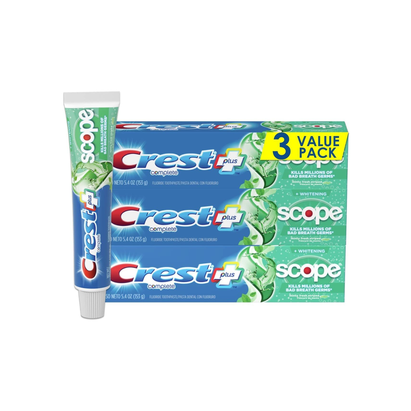 Crest + Scope Complete Whitening Toothpaste, Minty Fresh (5.a4 Oz, Pack of 3)