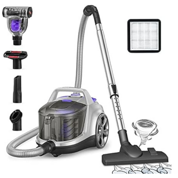 Aspiron 3.7QT Large Dust Cup 5 Tools, HEPA Filter Canister Vacuum Cleaner
