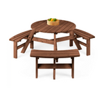 6-Person Circular Outdoor Wooden Picnic Table With 3 Built-In Benches (2 Colors)