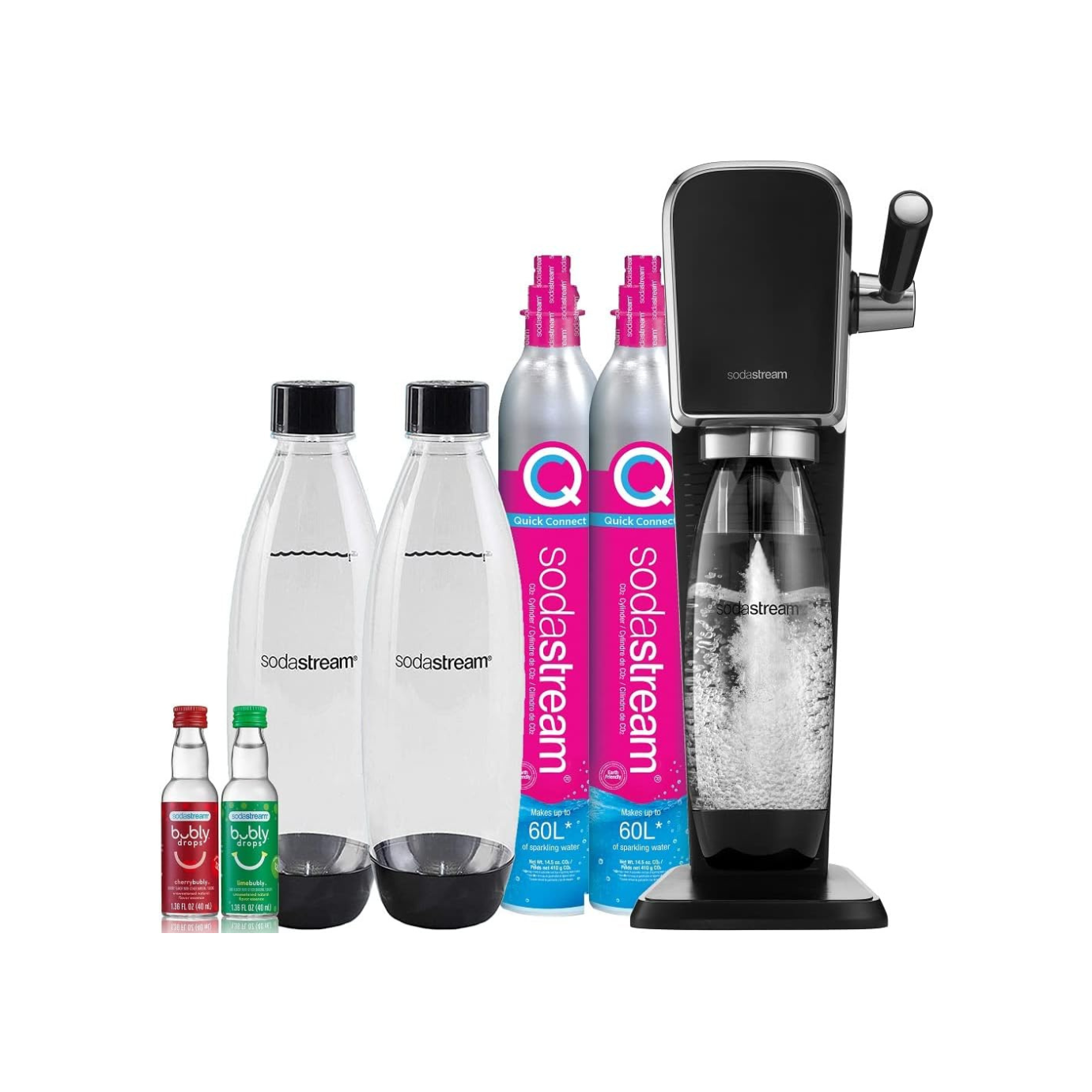 SodaStream Art Sparkling Water Maker Bundle, with CO2, DWS Bottles, and Bubly Drops Flavors