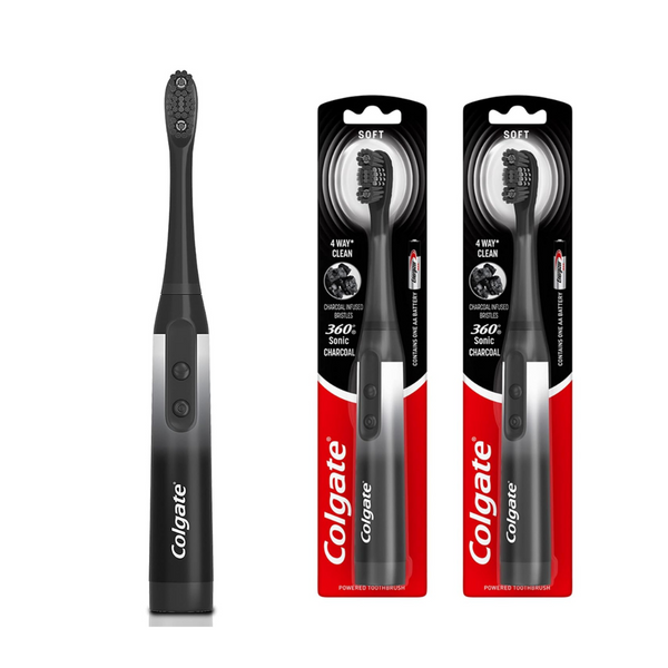 2 Colgate 360 Charcoal Sonic Powered Battery Toothbrushes
