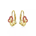 14k Yellow Gold Plated Over Sterling Silver with Ruby & Double Heart Halo Drop Leverback Earrings