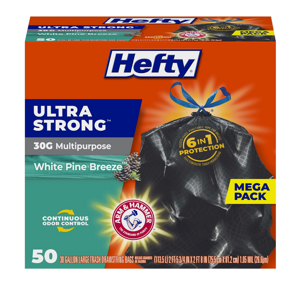 50 Hefty Ultra Strong Scented 30 Gallon Trash Bags