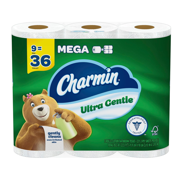 36 rollos normales de papel higiénico ultrasuave Charmin, 9 megarollos