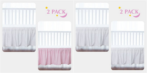2 Pack Crib Skirt, Pink and White or White and White with Ruffles