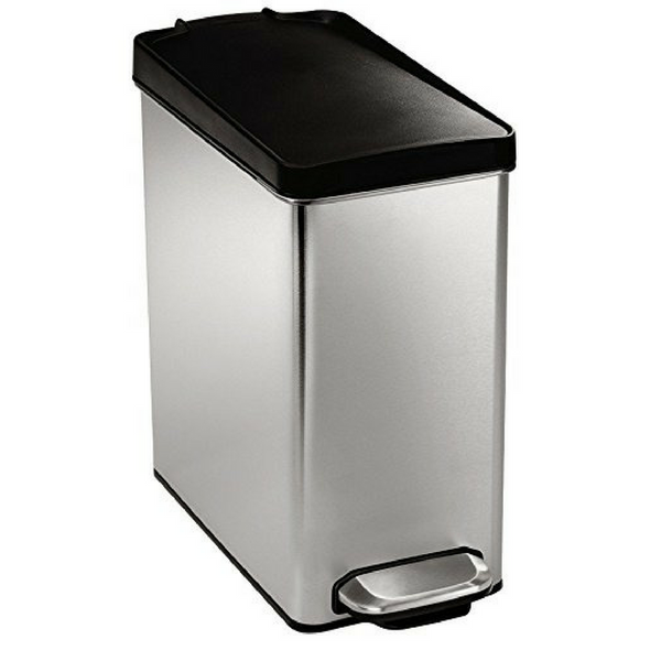 2.6 Gallon Stainless Steel Slim Trash Can With Plastic Lid