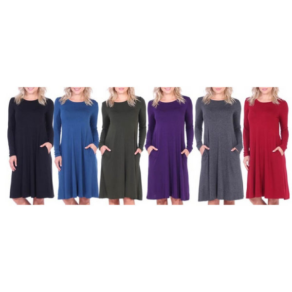 Vestido de manga larga con bolsillos para mujer
