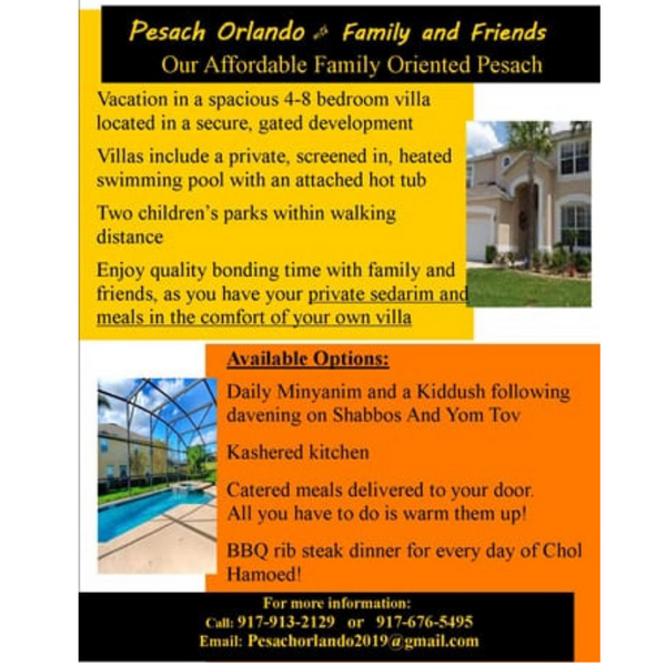 AD: Affordable Pesach Vacation in Orlando – on your terms!