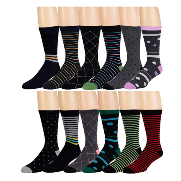 12 Pairs of Men’s Cotton Blend Dress Socks (3 Variations)
