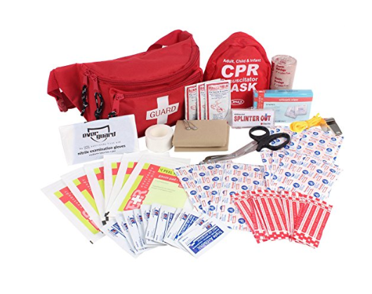 Fully Stocked Lifeguard First Aid Kit with Adult & Infant CPR Combo Masks