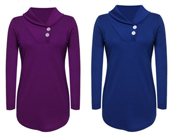 Top tipo túnica de manga larga con cuello chal para mujer