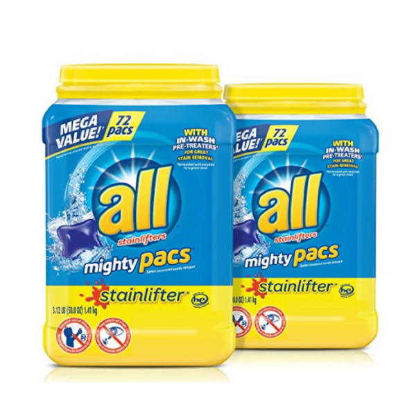 Paquete de 2 detergentes para ropa All Mighty Pacs, quitamanchas