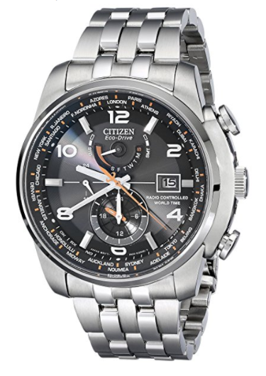 Citizen Eco-Drive Men's Silvertone and Black World Time A-T Watch