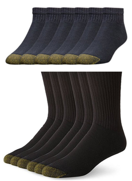 Pack of 6 Gold Toe quarter or long cotton athletic socks