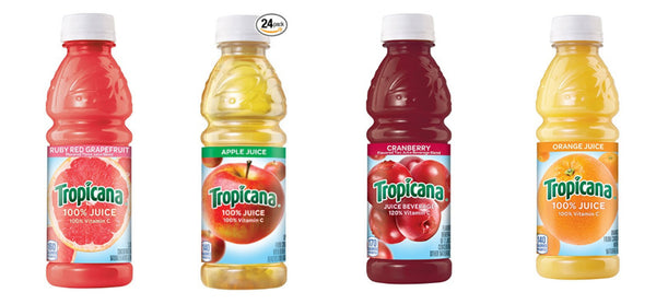 Pack of 24 Tropicana orange, apple, cranberry and grapefruit juice