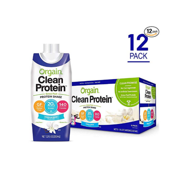 12 Batido de proteínas alimentado con pasto Orgain, vainilla, sin gluten, kosher