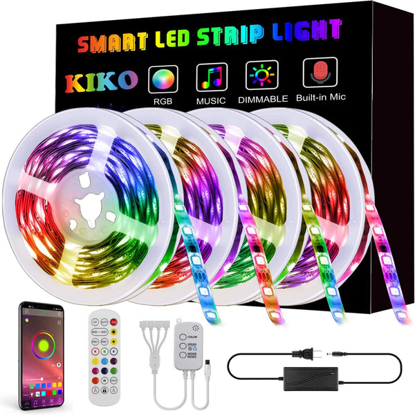Tira de luces LED de 65,6 pies con controlador de aplicación Bluetooth y sincronización con música
