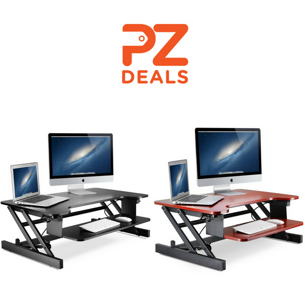 Escritorio de pie ajustable con dos monitores