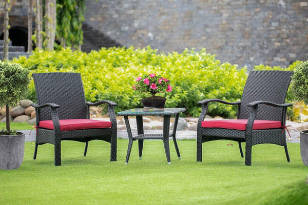3 Piece Outdoor Black Wicker Dining Set
