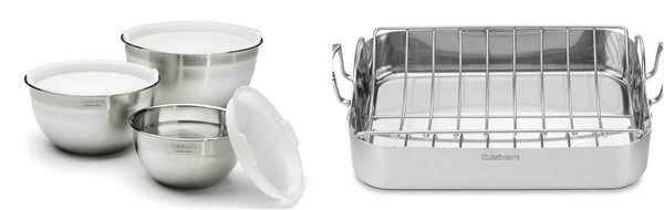 Cuisinart Set of 3 mixing bowls and 16" Rectangular Roaster with Rack